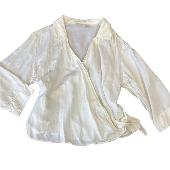J. Jill Linen Blend Surplice Wrap Top Plus Sz 20 Ivory/Off-White 309C - Picture 2 of 7